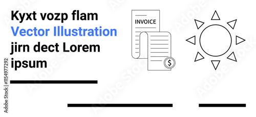 Invoice paper with dollar sign, stylized sun, and text. Ideal for financial apps, business websites, corporate presentations, educational materials, marketing plans, startup pitches, and project