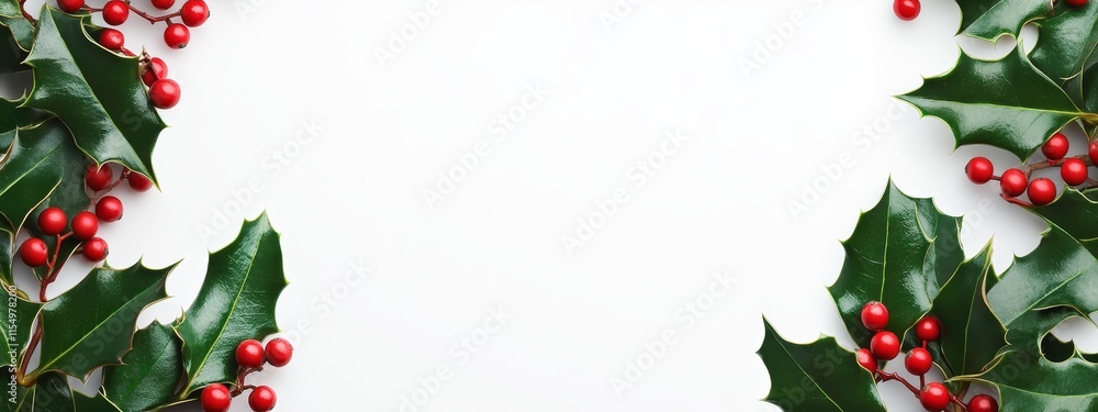 Fototapeta premium Festive Christmas Holly Border.