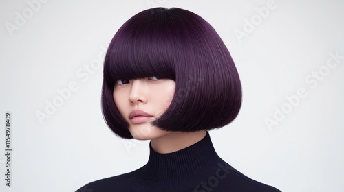 Wallpaper Mural Unique bob hairstyle with bold purple color showcased by a model in a minimalist studio setting. Torontodigital.ca