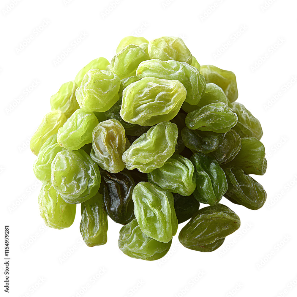 Obraz premium Tasty Green Raisins Isolated On Transparent Background