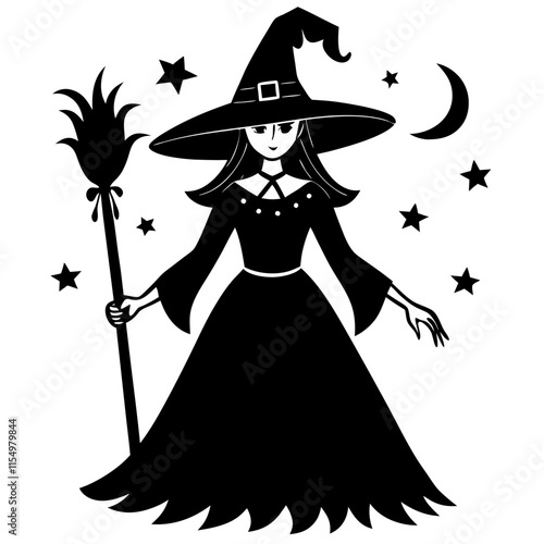 Halloween witch silhouette vector art illustration