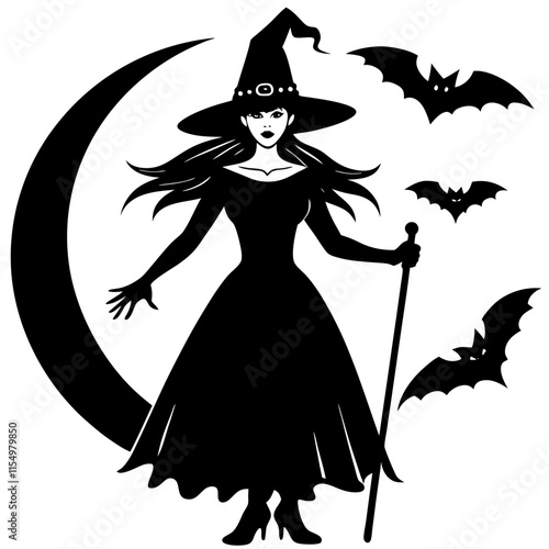 Halloween witch silhouette vector art illustration