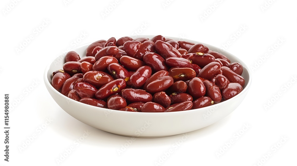 Plate with canned red beans on white background, closeup view Plate with canned red beans on white background, closeup view