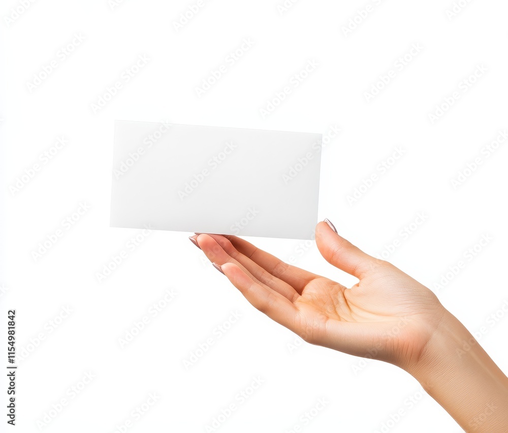 Woman's hand holding a blank white card. Woman's hand holding a blank white card.