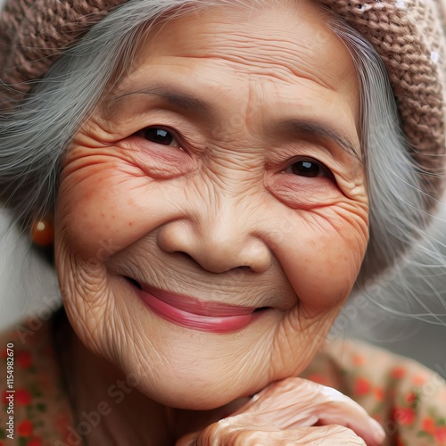 45 Elderly woman with a warm gentle smile and a twinkle in her e photo