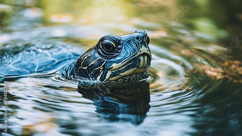 Turtle in water. Wildlife, nature, reptile, animal, pond, closeup.