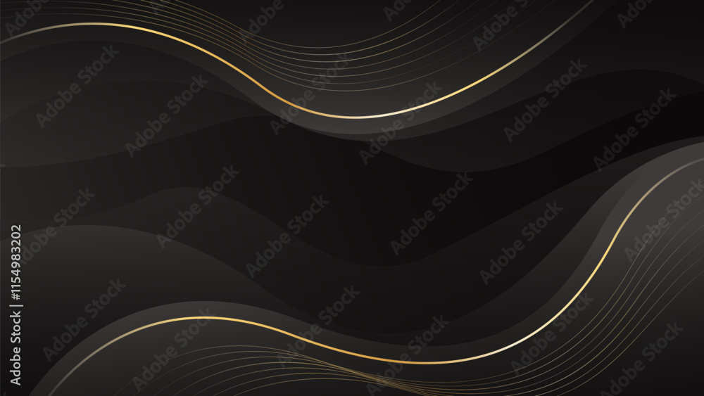 Abstract black luxury wave background with gold lines. Elegant gradient modern wallpapers. Suitable for templates, banners, sales, ads, events, awards, web and pages Abstract black luxury wave background with gold lines. Elegant gradient modern wallpapers. Suitable for templates, banners, sales, ads, events, awards, web and pages