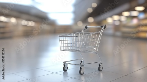 Wallpaper Mural Empty Shopping Cart in Modern Store Aisle with Blurry Background Torontodigital.ca