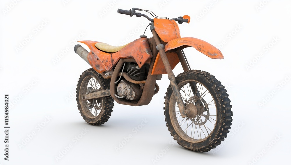 Dirty orange motocross bike on white background. Dirty orange motocross bike on white background.