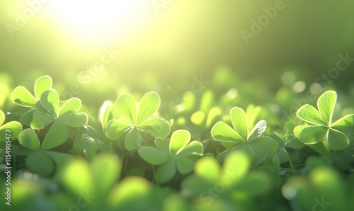 Sunlit clover leaves in a field.