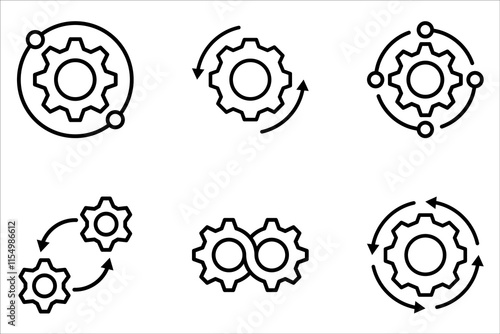 Technology development icon set, system integration, technical support, innovation concept on white background