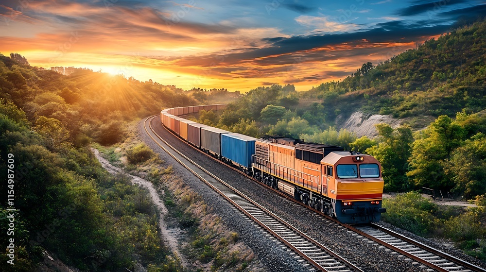 Obraz premium Freight Train at Sunset