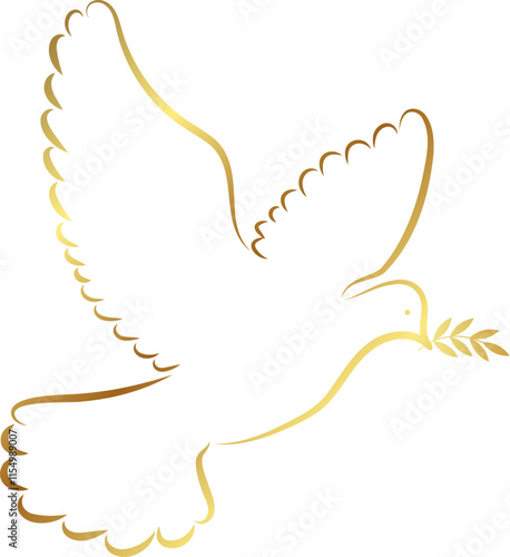 Dove of peace with golden branch, Christian religious design