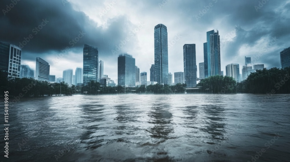 Naklejka premium Urban Cityscape Under Extreme Weather Conditions