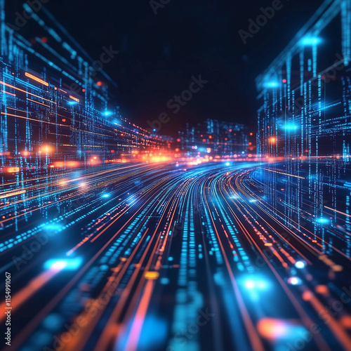 abstract technology background with network, generative AI illustration