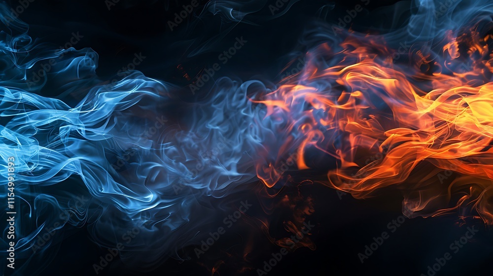 Fototapeta premium Fiery Abstract: A Dance of Blue Smoke and Orange Flames