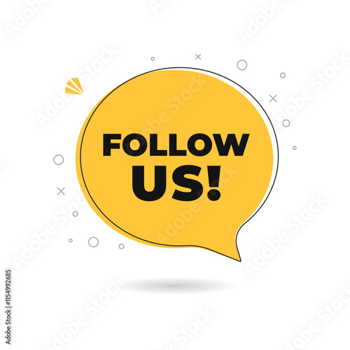 Follow us speech bubble sign. Follow us badges for social media in drop shadow. Creative speech bubble. Promo sticker. Vector illustration.