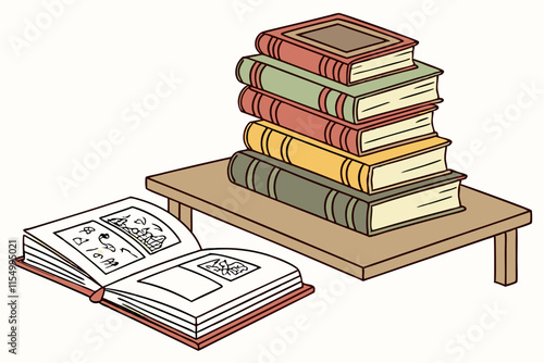 Stack of Books or Open Book: Vector Silhouette on White Background