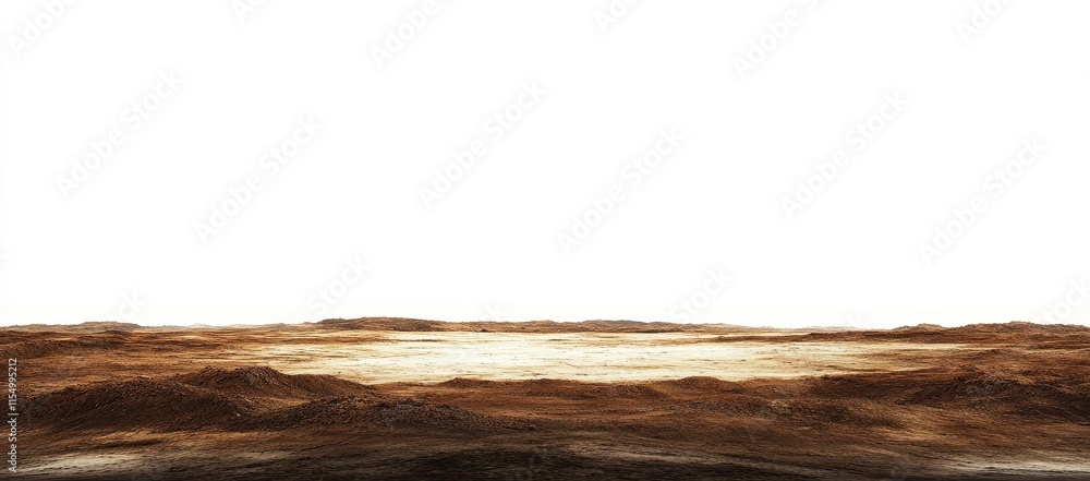 Flat, barren, brown land against a white background. Flat, barren, brown land against a white background.