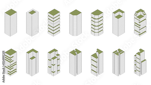 isometric city architecture cityscape urban building modern illustration. isometric line town street exterior downtown design landscape construction district house.