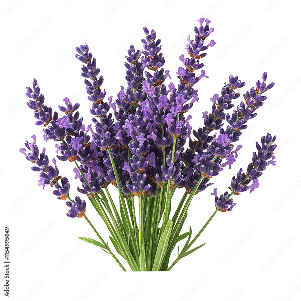 Obraz premium Fresh lavender flowers with green stems, isolated on transparent background