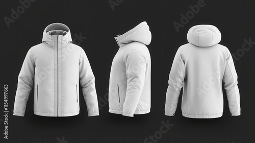 White Hooded Jacket Shown From Three Different Angles