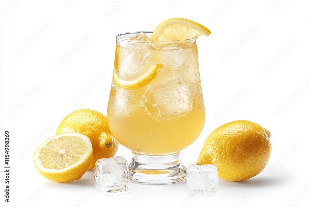 Refreshing lemonade drink in glass with ice and lemon slices. Refreshing lemonade drink in glass with ice and lemon slices.