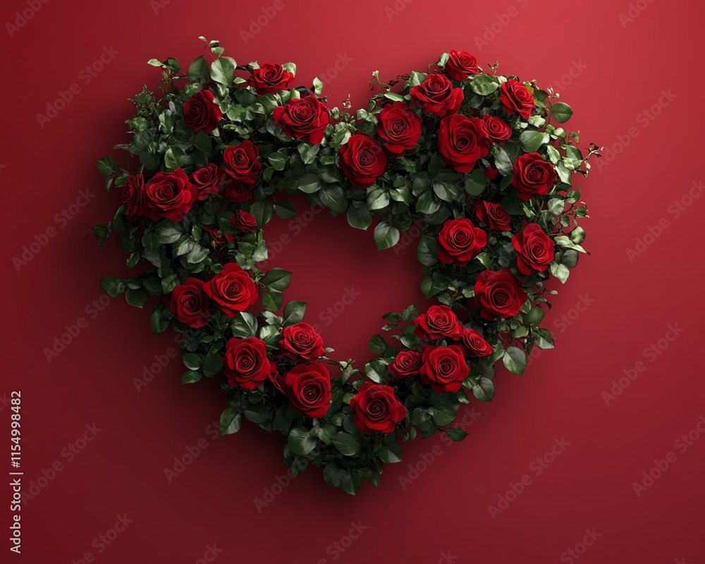 Beautiful vertical heartshaped cutout filled with vibrant red roses, symbolizing love and passion, against a warm red backdrop for a romantic atmosphere Beautiful vertical heartshaped cutout filled with vibrant red roses, symbolizing love and passion, against a warm red backdrop for a romantic atmosphere