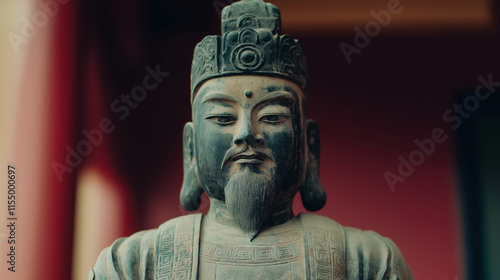 Close-up of an ancient Japanese statue
