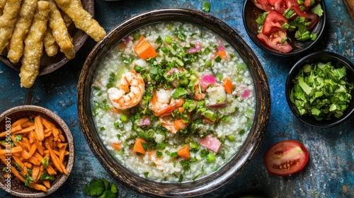 Wallpaper Mural Colorful Shrimp Porridge with Fresh Ingredients and Accompaniments Torontodigital.ca