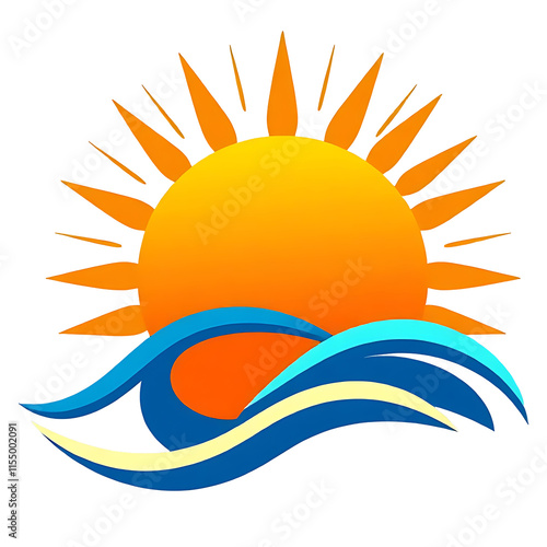 Vibrant sun and ocean waves graphic design