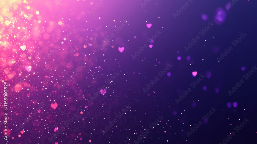 A gradient purple and pink background with glowing heart lights softly floating. A gradient purple and pink background with glowing heart lights softly floating.
