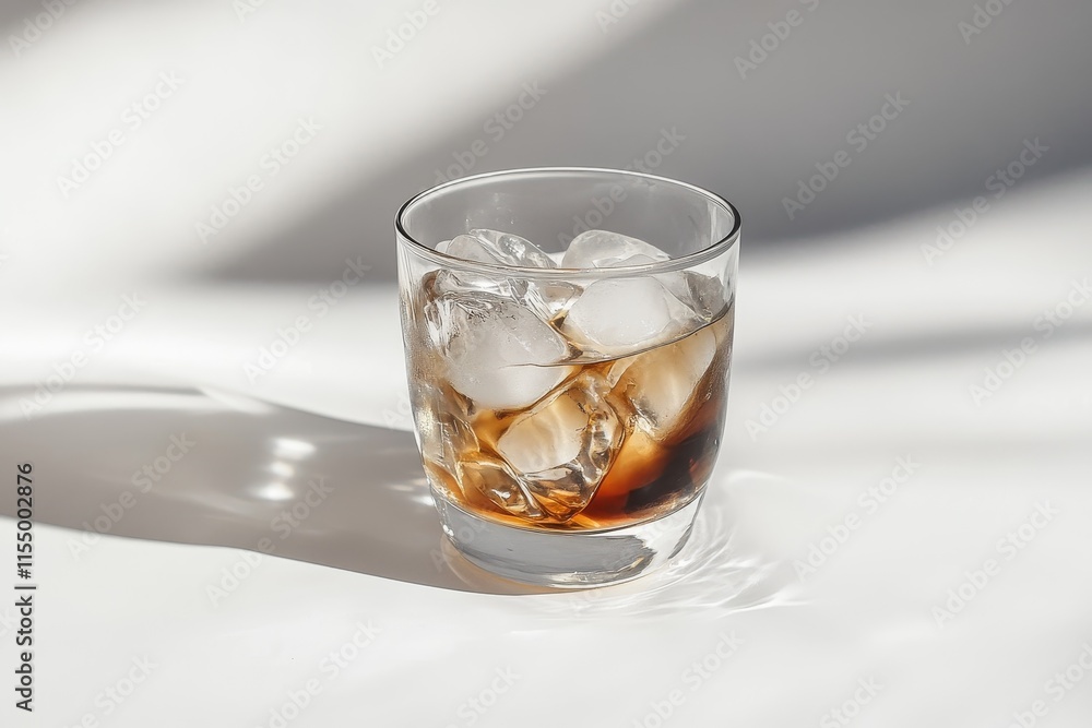 Iced dark beverage in rocks glass.