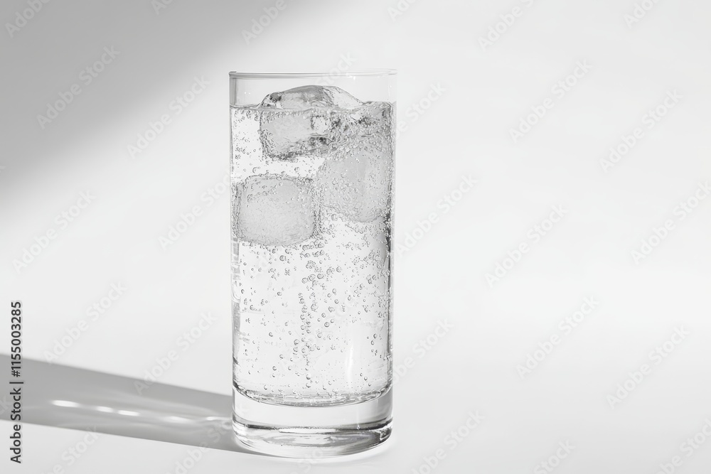 Sparkling water with ice cubes in a glass. (1) Sparkling water with ice cubes in a glass. (1)