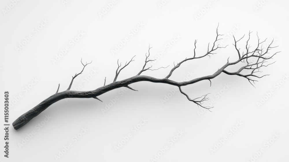 Fototapeta premium A minimalist 3D representation of a tree branch, isolated on a crisp white background, perfect for clean, modern designs.