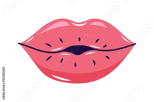 Kissing lips hand drawn. Valentine's day element for design on white background. Isolated vector illustration.