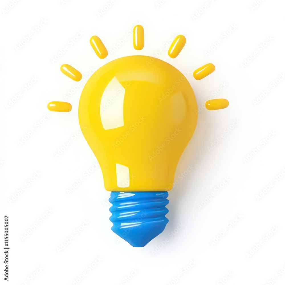 A bright yellow light bulb with a blue base, symbolizing ideas and creativity. A bright yellow light bulb with a blue base, symbolizing ideas and creativity.