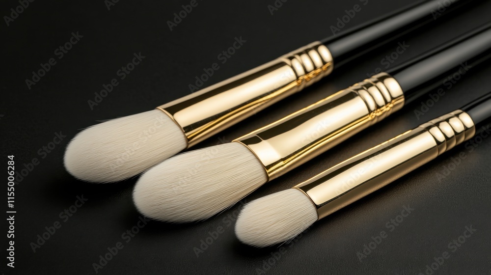 Elegant Makeup Brushes with Soft Bristles on Dark Background Elegant Makeup Brushes with Soft Bristles on Dark Background