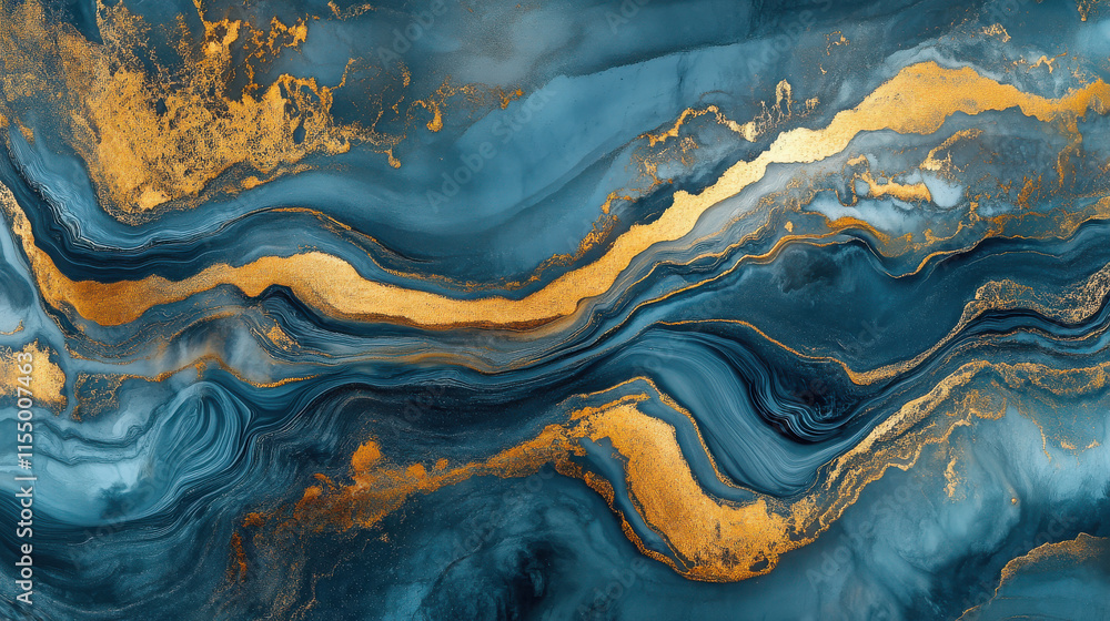 Abstract design featuring flowing blue and gold patterns, evoking elegance and movement. Abstract design featuring flowing blue and gold patterns, evoking elegance and movement.