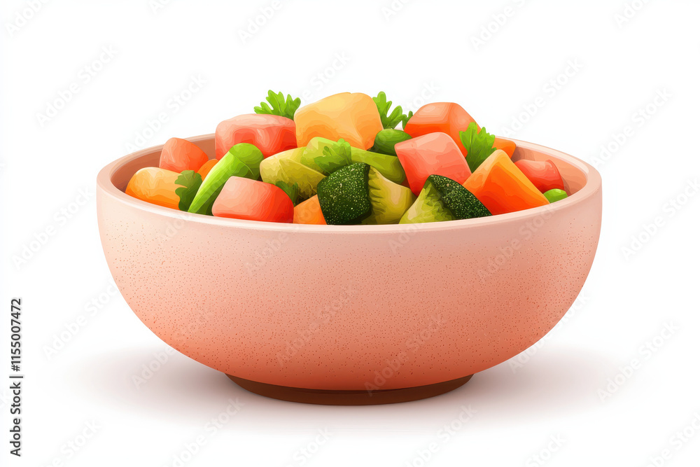colorful bowl of fresh vegetable stir fry on white background colorful bowl of fresh vegetable stir fry on white background