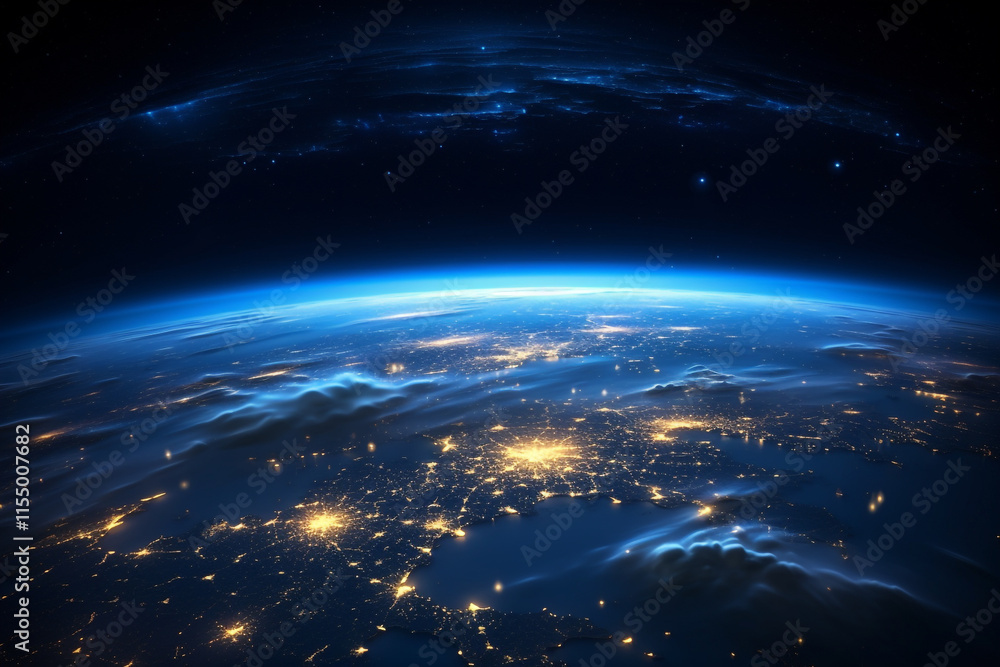 Fototapeta premium A Widescreen View of Earth from Space: A Stunning Perspective of Continents and Oceans