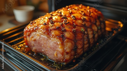 Glazed ham fresh out of the oven