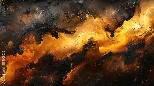 Abstract swirling patterns of orange and black resembling cosmic phenomena. photo