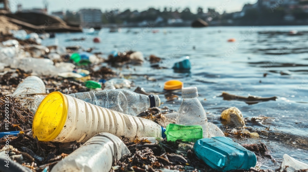 Fototapeta premium Debris in Estuary with Educational Labels
