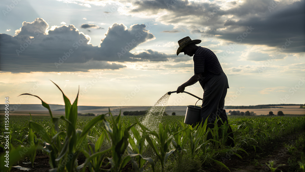 Fototapeta premium Farmer with his corn. Silhouette of Agriculture farm concept