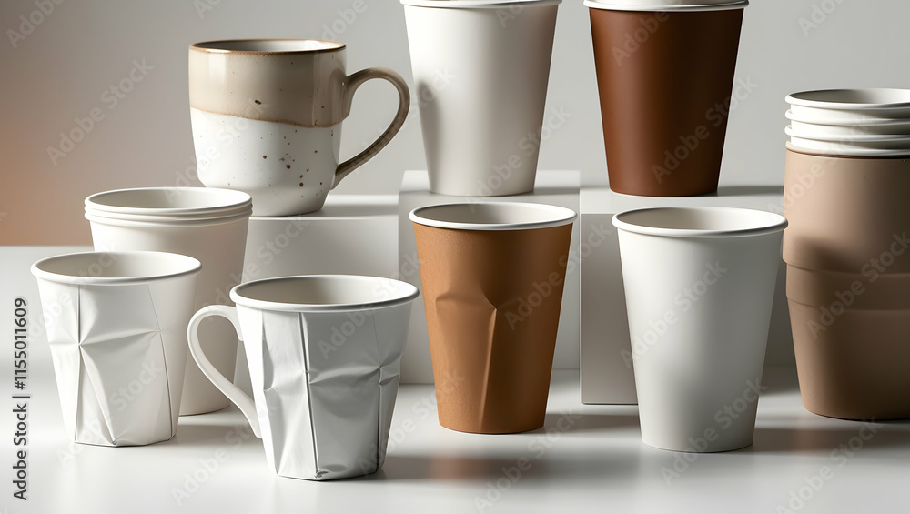 Coffee cups, isolated and repeated on a white background for design and decoration Coffee cups, isolated and repeated on a white background for design and decoration