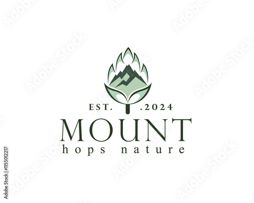 creative hops with mountain in the middle logo design