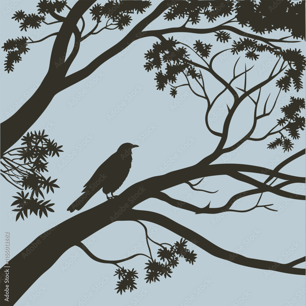 Silhouetted Crow Perched on a Tree Branch Silhouetted Crow Perched on a Tree Branch