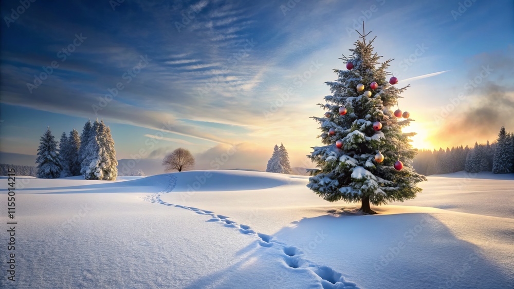 Winter Wonderland Scene with Christmas Tree and Snow Winter Wonderland Scene with Christmas Tree and Snow