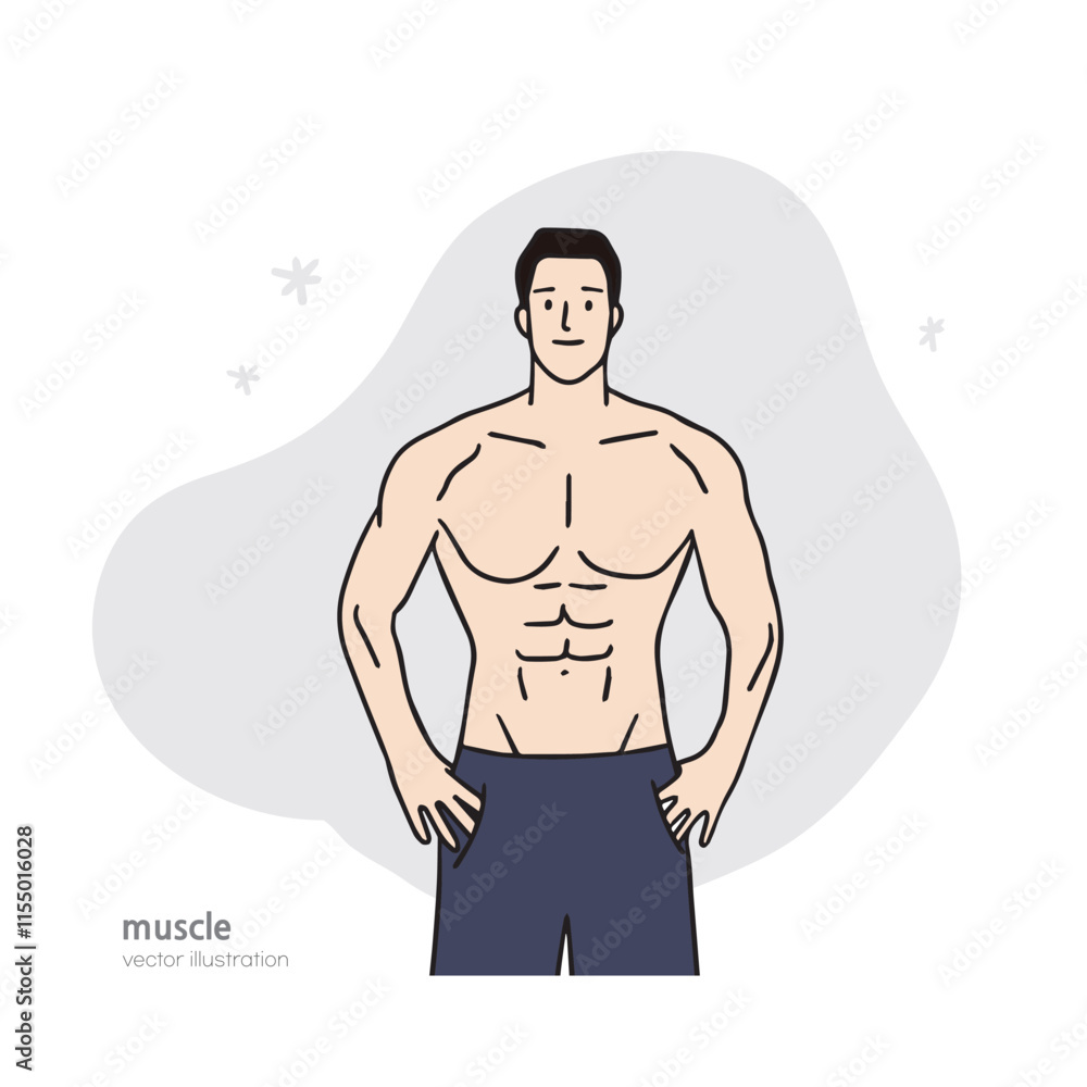 Fototapeta premium an illustration of a muscular man showing arm muscles
